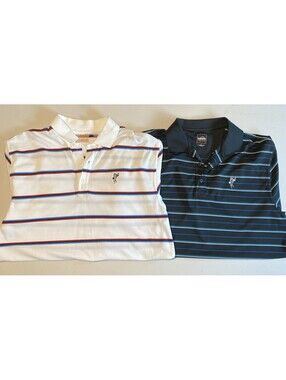 Ashworth Golf Polo Lot Of 2 Men’s L Weather Systems Striped Great Cond